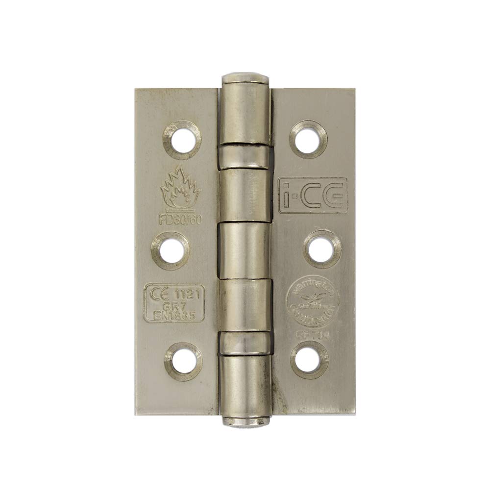 Satin Nickel Plated Mild Steel Ball Bearing Hinge 76mm CE7 Fire Rated (1 Pair)