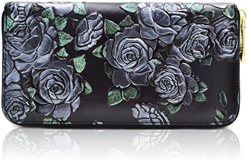 RFID Blocking Women's Genuine Leather Wallet - Floral Wallet Clutch Card Case Holder Wristlet
