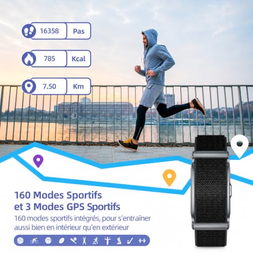 Moikmlih Fitness Tracker​, IP68 Bracelet Santé Connectée, Homme Femme | 160+ Sportifs, Rapport Santé l'IA, Surveillance 24h-Tension Artérielle/Fréquence Cardiaque/SpO2/Stress/Sommeil, APP Gratuite