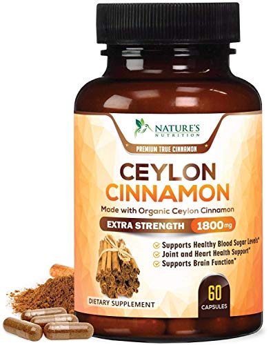 Organic Ceylon Cinnamon Capsules - Extra Strength 1800mg - Promotes Healthy Metabolism and Blood Sugar Levels, Anti-Inflammatory for Joint Pain Relief, Heart Health Supplement Pills - 60 Capsules