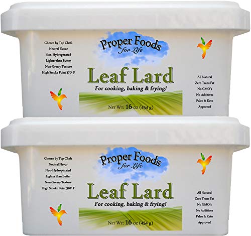 Proper Food's - 100% Pure Leaf Lard - Non-Hydrogenated - for Cooking, Baking and Frying - 16 oz (Pack of 2)