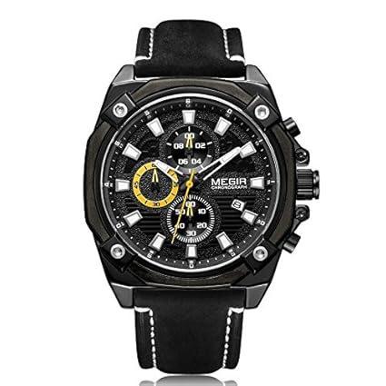 Elegant Design Analog Chronograph Sports series Genuine PU strap Watch -2054 Yellow