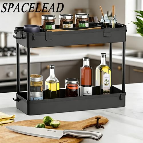 SPACELEAD Slim Storage Cart,3 Tier Bathroom Rolling Utility Cart Storage Organizer Slide Out Cart, Mobile Shelving Unit Organizer Trolley for Office Bathroom Kitchen Laundry Room Narrow Places, Black