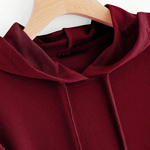 Sunhusing Womens Love Heart Print Long Sleeve Casual Pocket Drawstring Hoodie Jumper Sweatshirt Pullover Tops Wine
