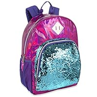 Holographic Laser Leather Reversible Sequin Backpacks for Women and Girls, with Water Bottle Holder, Padded Straps (Dark Pink)