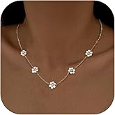 Palotay Daisy Pearl Necklace 18K Stainless Steel Gold Pearl Flower Necklace for Women Dainty Elegant Gift for Her Best Wishes Box