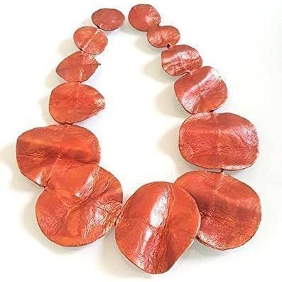 Necklace Leather Women Hand painted Color Orange Gold