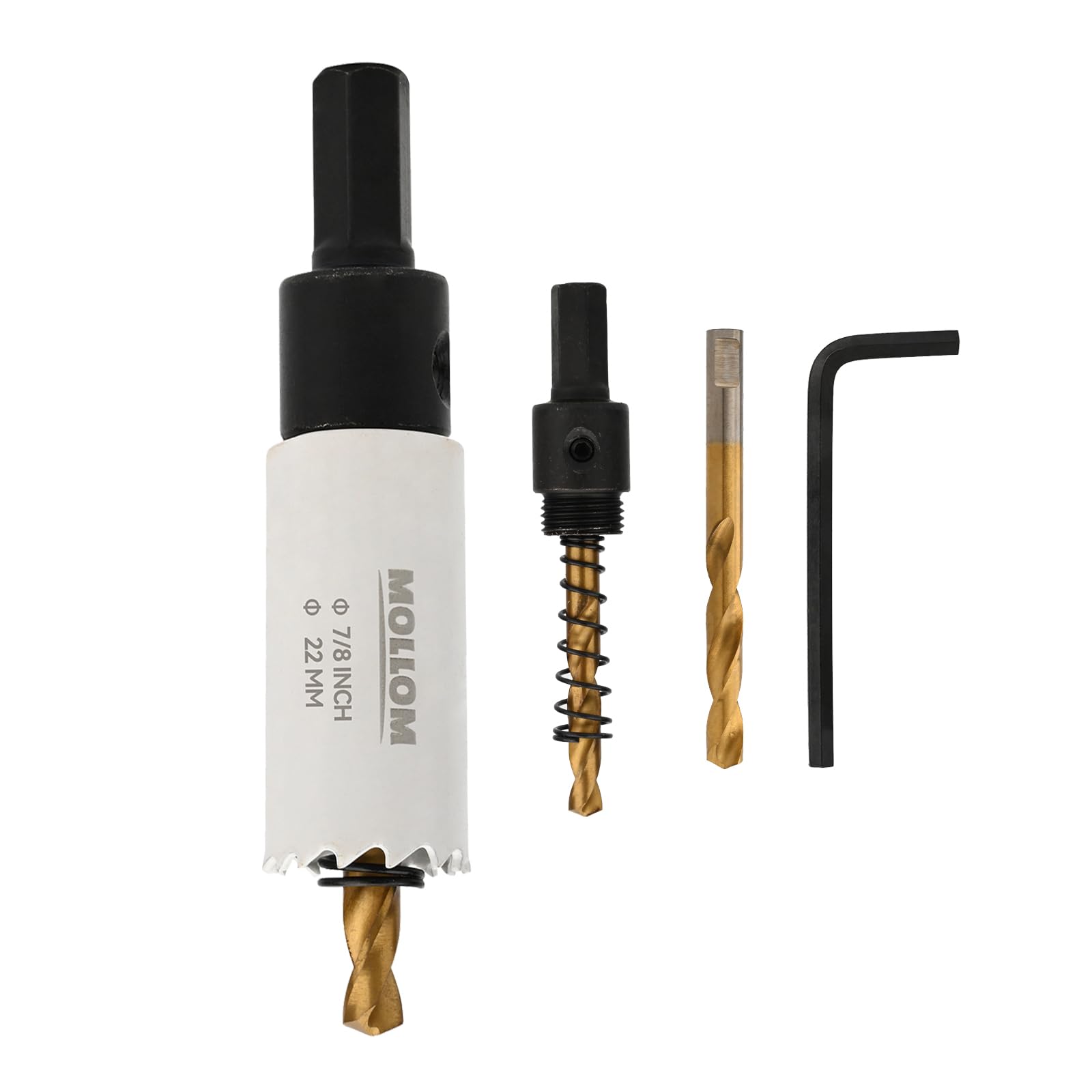 Mollom (22mm | 7/8") HSS M42 with 8% cobalt BI-Metal Hole Saw with 2 Pilot Drill Bits & Arbor Smooth Cutting for PVC,Drywall,Wood,Plastic,Gypsum Board,Rubber — image 1