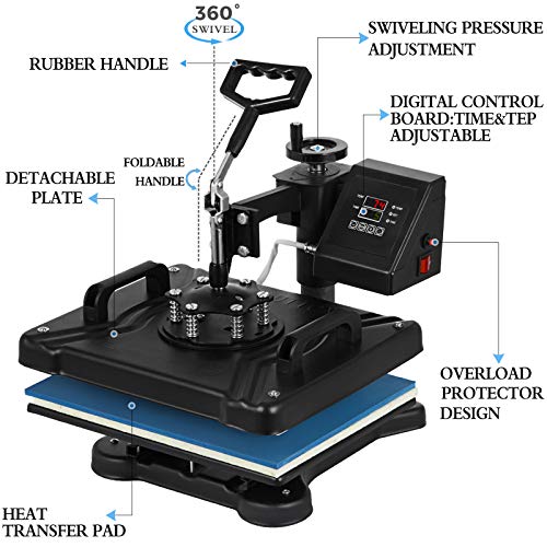 image for Mophorn Heat Press Machine 12x15 inch 5in1 T-Shirt Heat Press and Viny