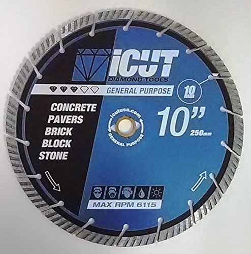 iCut Supreme Turbo Diamond Blade 10mm High Segment All Purpose for Concrete Block Brick Pavers (10 Inch)