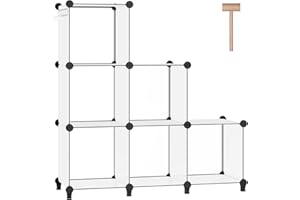 DINMO 6 Cubes Storage Organizer, Bookcase, Display Shelf with Wooden Mallet, Cabinet Storage for Kids, Adult, Office, Bedroom, Bathroom, White