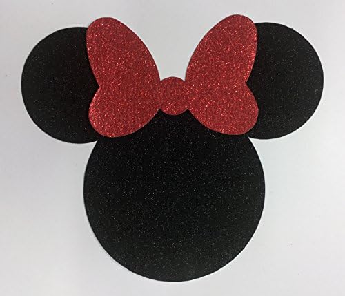 Disney Minnie Mouse Black Glitter Die Cut Stickers with Red Glitter Cardstock Bows (Bows Not Stickers Only Heads)