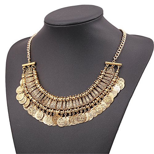 Lanue Chunky Punk Tribal Retro Antique Silver Gold Coins Plated Alloy Bib Choker Necklace (color 3)