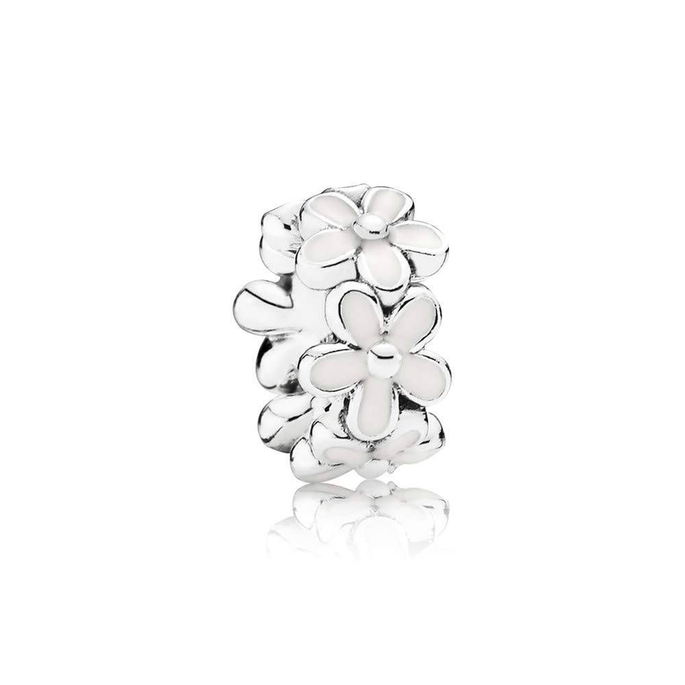 FGT White Daisy Flower Spacer Charm Compatible with Pandora Bracelets S925 Women Girls Mum Sister Christmas Family Christmas Pendant Gift