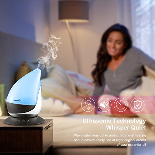 Easehold Aroma Essential Oil Diffuser Humidifier 400ml Cool Mist with Colorful Lights 4 Timer Wood Grain Finish