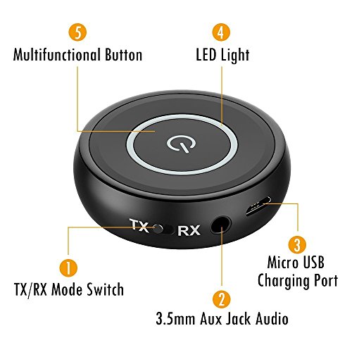 HiGoing AUX Bluetooth 4.1 Audio Adapter 2-in-1 Transmitter/Receiver with A2DP/ AVRCP/ 14 Hours Playtime