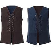 BPURB Mens Renaissance Steampunk Lace-up Vest Gothic Waistcoat Reversible Vest for Men