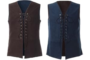 BPURB Mens Renaissance Steampunk Lace-up Vest Gothic Waistcoat Reversible Vest for Men