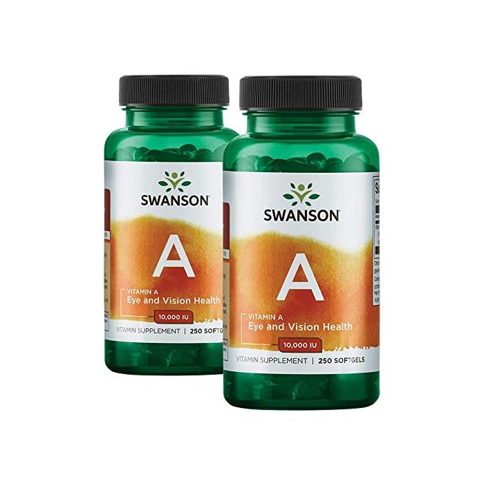 Swanson Immune Supportive Cod Liver Derived High Absorption Vitamin A 10000 Iu (3000 mcg) 250 Softgels (2 Pack)