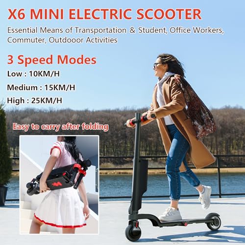 HX X6 4-Fold Backpack Electric Scooter Adults,Commuter E Scooters with Removable Battery,350W Motor & 20-40 km Range, Dual Brakes, 3 Speed Modes Outdoor Escooter,5.5" Solid Tires