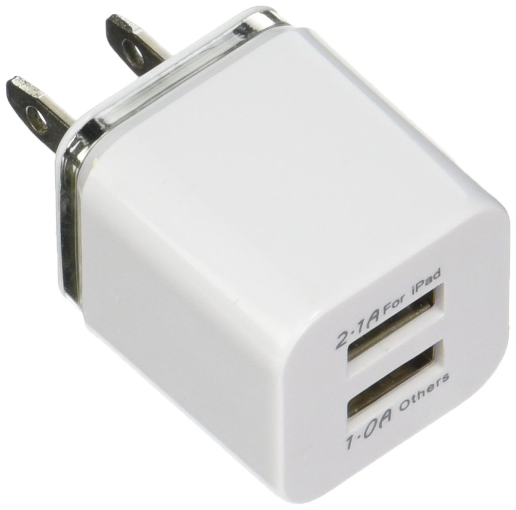 Dual USB Wall Charger HV® Universal Power Adapter for iPhone and Android smartphones (Silver/ White)