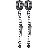 Unisex Punk Hip Hop Stainless Steel Silver Black Gold Tone Lock Thunder Lightning Bolt Dangle Huggie Hoop Earrings Gift for Women Men Boy Teens