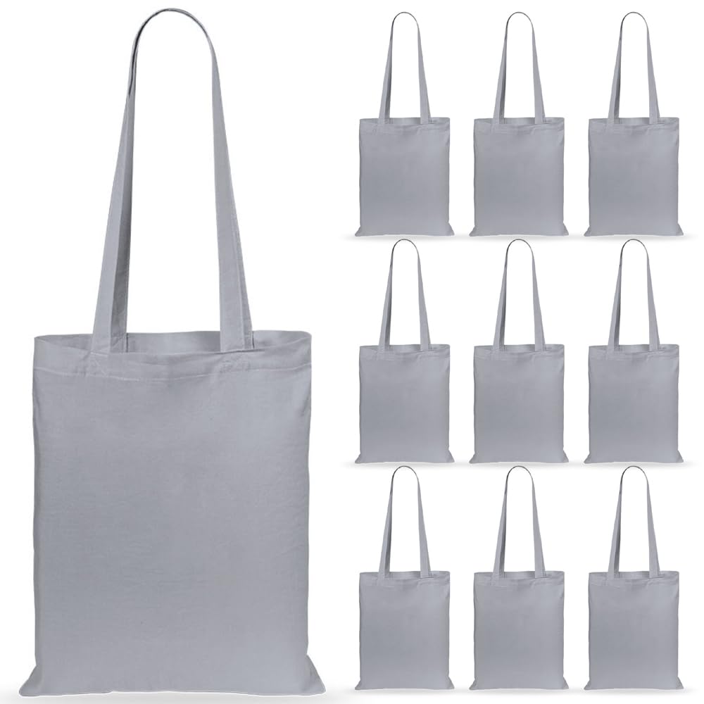 eBuyGB Shoulder Bag Natural Eco Friendly Tote Cotton Shopper - Ideal for Printing, Grey, Pack of 10