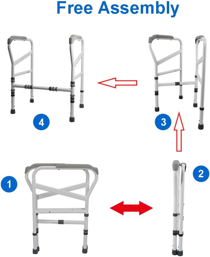 HePesTer Foldable&Free-Assembly Toilet Safety Frame for Elderly with Adjustable Height, 330 Ib Heavy Bathroom Toilet Safety Rail for Disable with Upgrade Large Non-Slip Mat, Fit All Toilets: Health & Personal Care