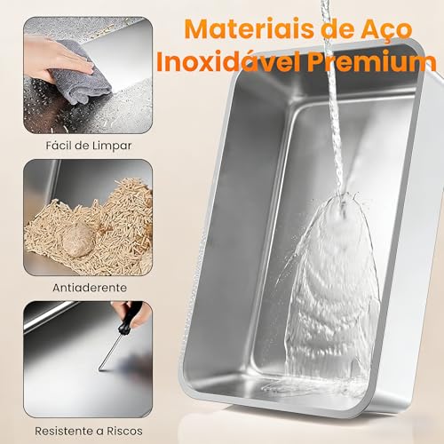Caixa de areia de aço inoxidável com tampa, caixa de areia XL extragrande, caixa de metal fechada com entrada frontal e superior, com degraus e pá, fácil de limpar