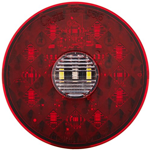 Grote 55162 4" Round LED Stop Tail Turn Light with Integrated Backup (Integrated 4-Pin Hard Shell Termination)