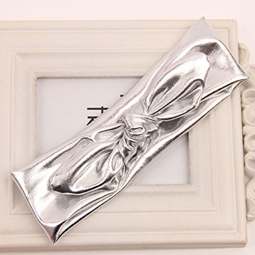 AKOAK New Fashion Children Metallic Messy Big Bow baby Girls Elasticity Headband Baby kids Cloth Turban Knot Hairband Wrap1PcsSilver