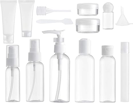 Myll 14 Pièces Flacons Vide Kit Voyage Avion Max100ml Contenant Plastique Bouteille Dans Recipient Organisateur Set De Toilette Pour Cosmetique
