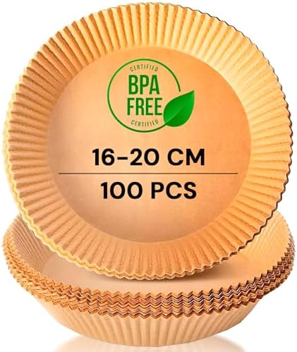, papel para fritadeira de ar, fritadeira de ar, 100 unidades, 16-20 cm, sem BPA, descartável, para forno, acessórios para fritadeira sem óleo de 5 a 8 litros (16-20 cm, redonda)