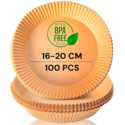 edihome, Papier Cuisson Air Fryer, pour Friteuse sans Huile, 100 Unitès, 16-20 cm, BPA Free, Jetable, pour Four, 5 à 8 litres (Rond, 16-20 cm)