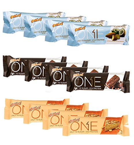 ISS Research Oh Yeah! One Bar Nuts and Chocolate Flavors Protein Bar Variety Pack Bundle Almond Bliss, Chocolate Brownie and Peanut Butter Pie, 4 Pack each (12-Bars)