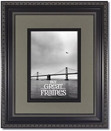 One 16x20 Ornate Heritage Black Picture Frames and Clear Glass with Double Slate Gray/Black Black Core Mat for 11x14