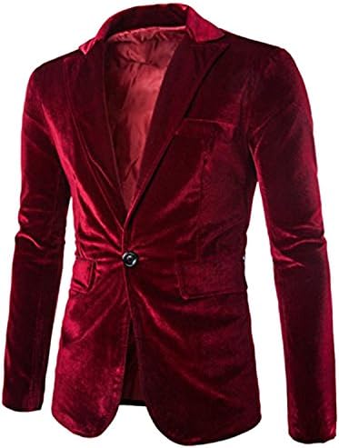 Cashsun Men's Slim Fit Velvet Button Business Cocktail Blazer Suit, Wine red M