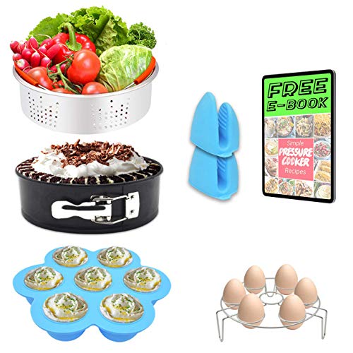 7 PCS Stackable Accessories for Instapot Set - Vegetable Steamer Basket, Egg Bites Molds, Springform Pan, Egg Steamer Rack and Anti-scald Gloves, Fit 5/6 / 8 qt Instapot and Pressure Cooker