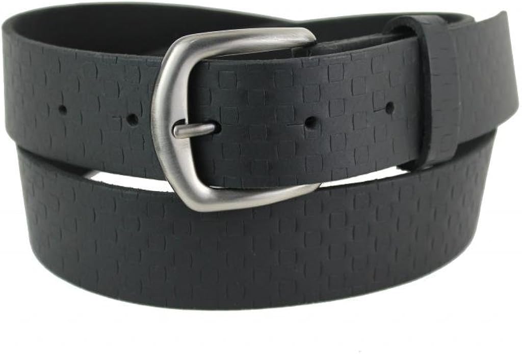 Men's Black Leather Belt with Dark Silver Buckle 1153 at Amazon Men’s
