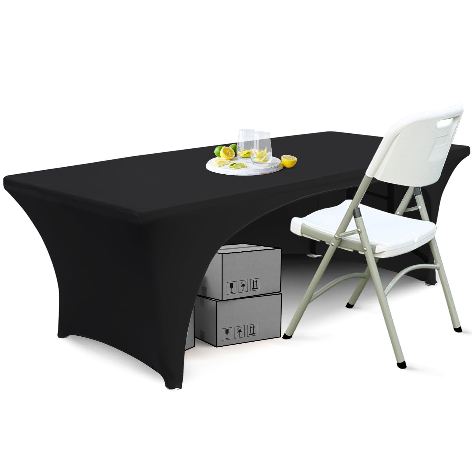 ABCCANOPY 8 ft Spandex Table Cover Open Back Fitted Tablecloth Stretch Washable Tablecover Table Topper for Rectangle Tables Black