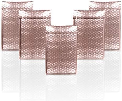 Rose Gold Metallic Bubble Mailers, 5 x 9 Inches. 25 Pack Poly Mailers Metallic. Opaque Bubble Mailers Metallic with Self-Seal Closure. Waterproof Metallic Bubble Envelope for Cosmetics