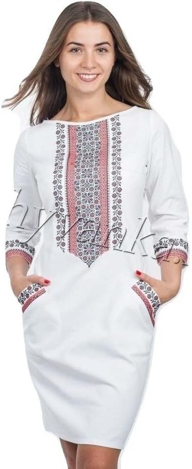 Vyshyvanka Modern Women's Ukrainian Dress with Real Embroidery - White
