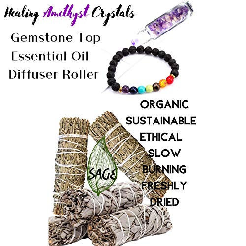 Sage Smudge Kit: ULTIMATE 12 Piece Spiritual Gifts Variety Smudging Kit: XL Abalone Shell, White Sage & Blue Sage Smudge Sticks, Palo Santo, Healing Crystals Amethyst Roller,Chakra Bracelet,More!