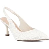 Sugar Women’s Slingback Kitten Heels – Pointed Toe Dress Shoes with Pearl or Bow Detail, Low Heels for Parties, Weddings, or Evening Wear