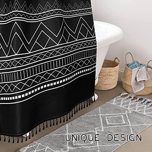 Black Shower Curtain Set with 12 Hook Extra Long Boho Shower Curtains