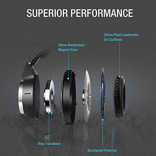 Gaming Headset Stereo Surround Sound 50MM Drivers Noise Reduction Gaming Headphones with Breathing RGB LED Light Adjustable Mic for PS4 PS5 Xbox One Switch PC Laptop Mac