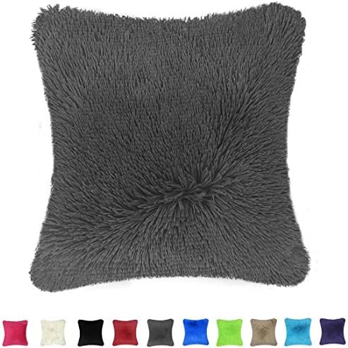 Throw it !!! This Is Your Super Silky Hand Feeling Faux Fur Throw Pillow Cover 18"x 18", Soft Fluffy Cozy Shaggy Plush Square Cushion Case, Home Decor for Sofa Couch Chair Bed Car, Solid Gray