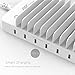 FlePow 10-Port USB Charging Station Dock with Built-in Charge Cables(Patented Retractable Design) Organizer for Smart Phones & Tablets, White