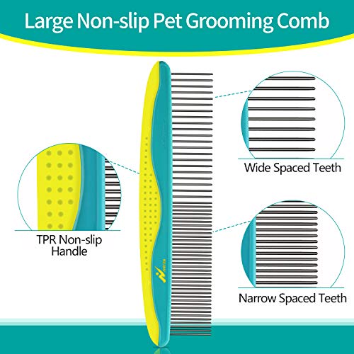 Netzu Pet Grooming Dematting Brush Set, 3-in-1 Large Pet Comb Deshedding Tool for Long Hair Pets with 2 Sided Professional Grooming Rake, Comes with Pouch Bag.