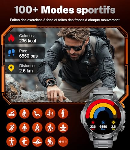 LIMIGE Men's Smartwatch with 1000 mAh/Torch, 1.75 Inches Smart Fitness Watch with Calls, 5 ATM Waterproof Military Smart Watch Tracker for Heart Rate Monitor SpO2,3 Straps, Black